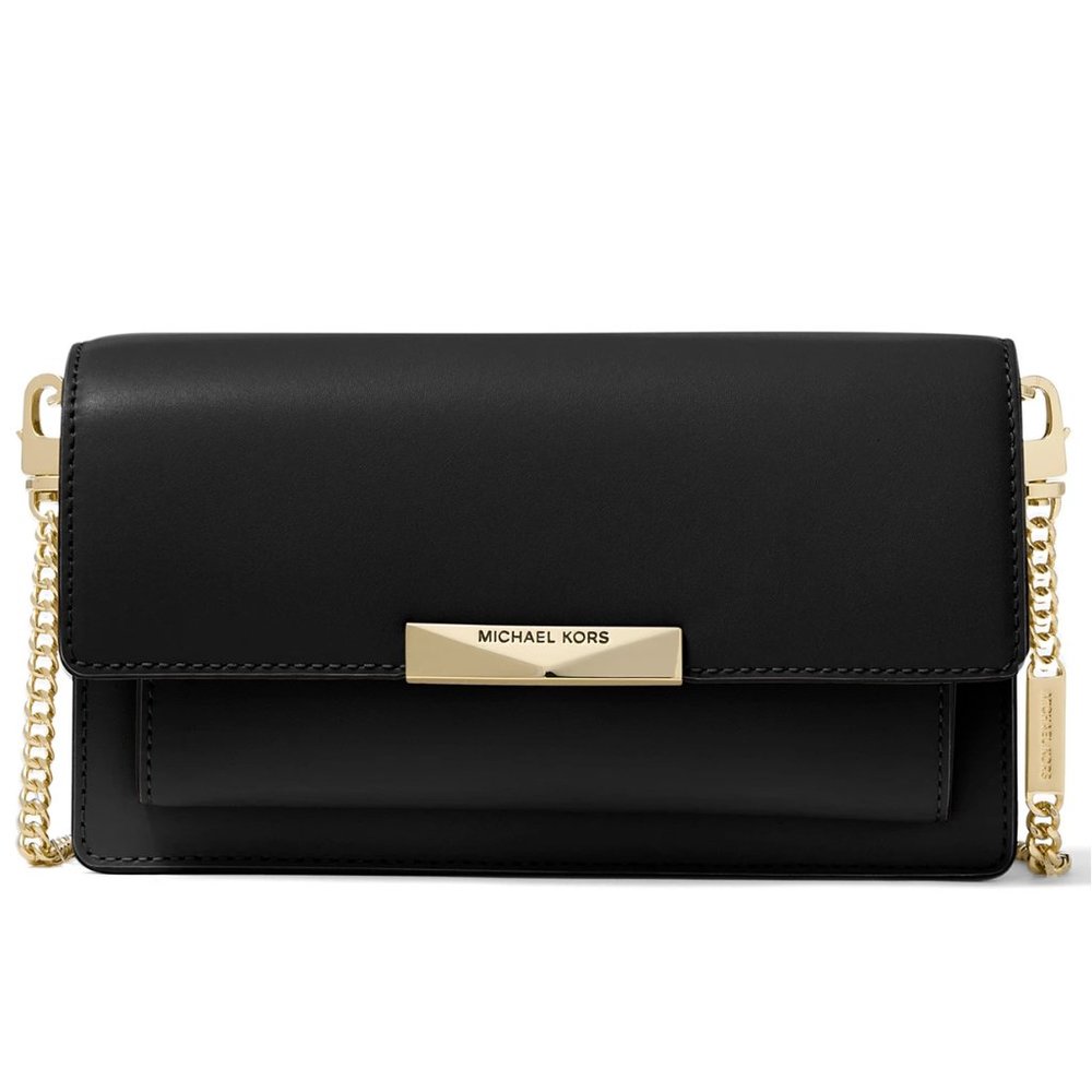 Michael Kors Jade Leather Chain Crossbody / Shoulder Bag, Black/ Gold, New wTags